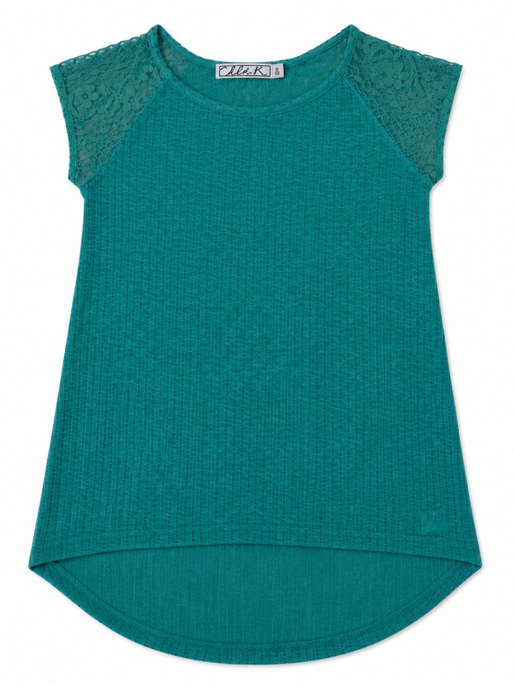 NWT $35 CHLOE K LACE HI LOW BLOUSE TOP WOMENS XSMALL AQUA BOHO KEYHOLE
